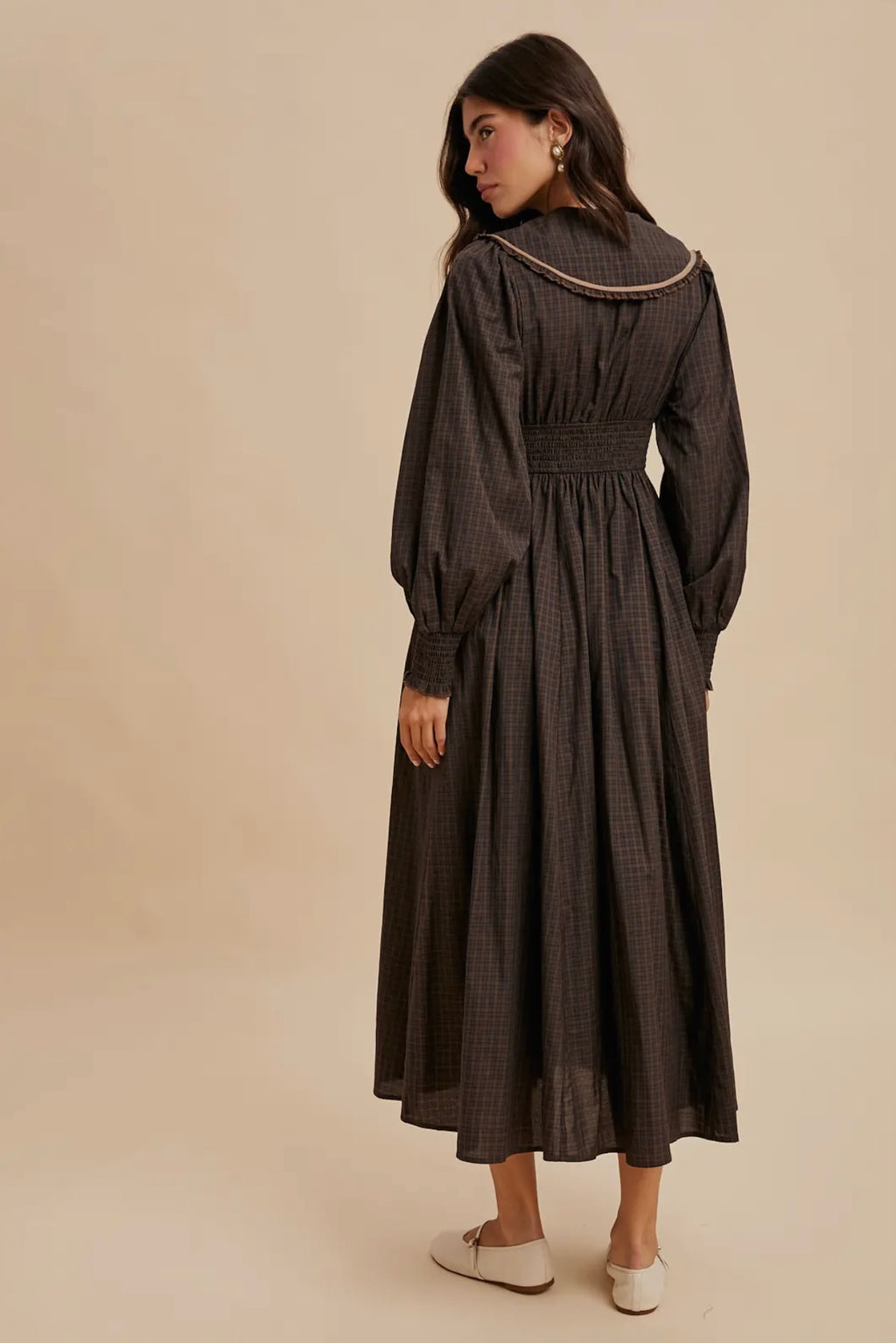 Statement Collar Surplice Plaid Maxi Dress